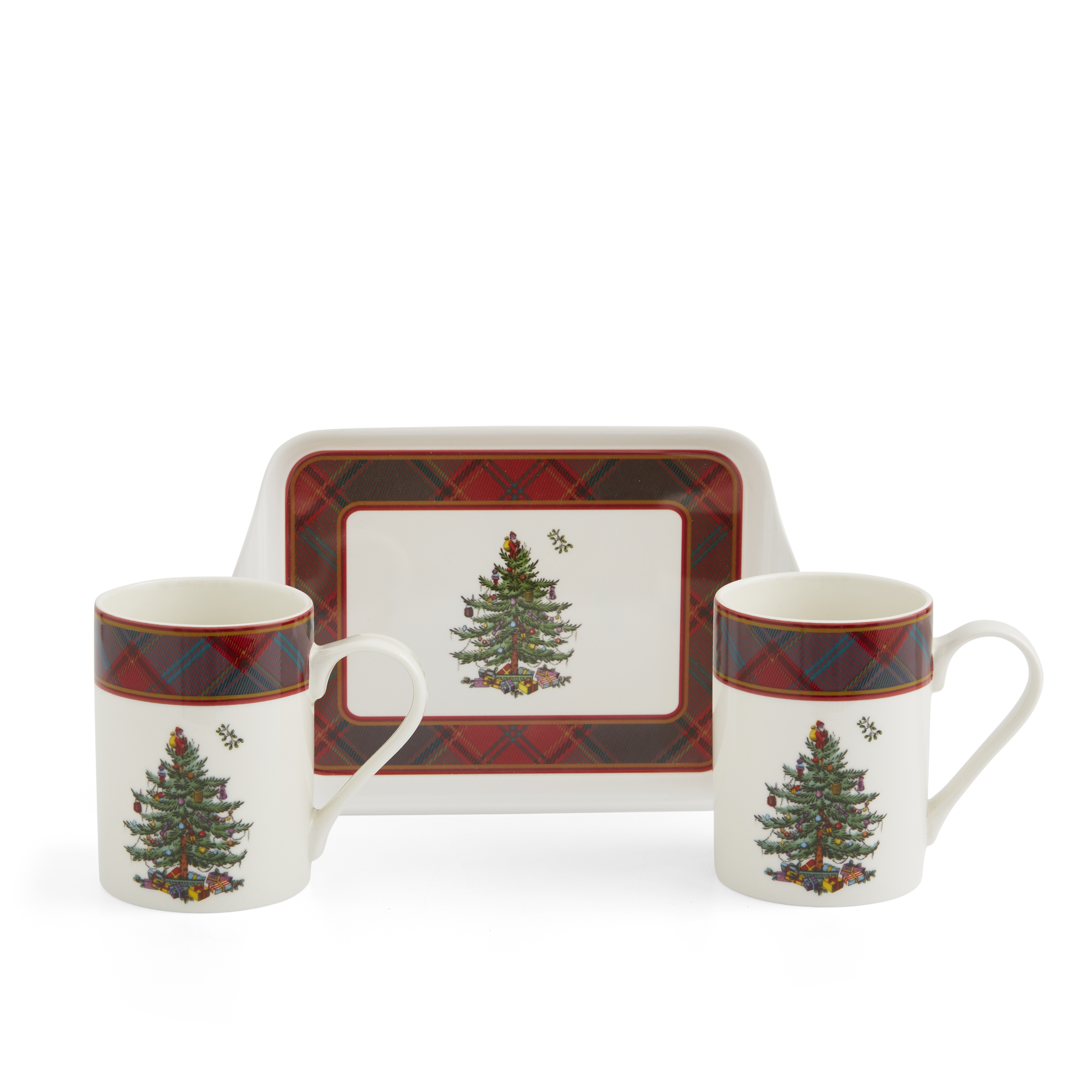 Christmas Tree Tartan Set of 2 Mugs & Tray image number null